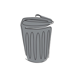 A waste container in the style of artistic drawing with a continuous line. Minimalistic black linear sketch highlighted on a white background. Vector 