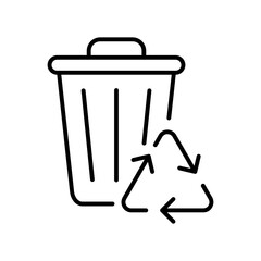 Trash can with recycling line icon. Rubbish, keeping the planet clean, green peace, pollution. Security ecology. Vector line icon on white background