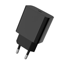 Black cell phone charger on the white isolated background