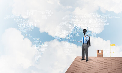 Concept of home security and privacy protection with camera headed man