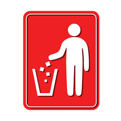 put your waste garbage here sign board trash icon red background