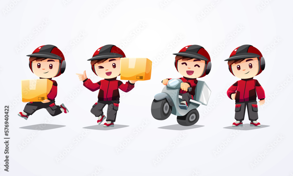 Wall mural delivery man mascot collection red black jacket with helmet