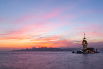 Fototapeta na wymiar Sunset Colors in the Maidens Tower, Uskudar Istanbul , Turkiye