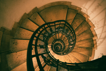 Spiral stone staircase in Basilica of st. Stephen in Budapest, Hungary, view from above on the perspective