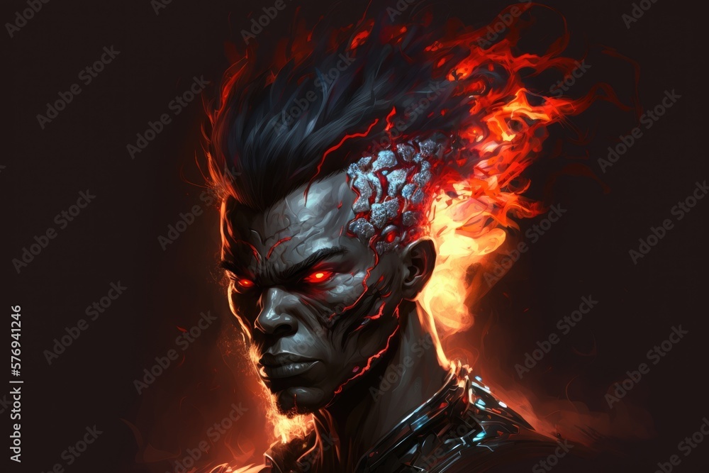Poster the monster in the digital realm is a cyborg from the future with a skull for a face, and he is engu