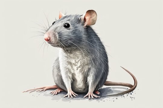 Portrait of a lovely gray rat isolated on white. Generative AI