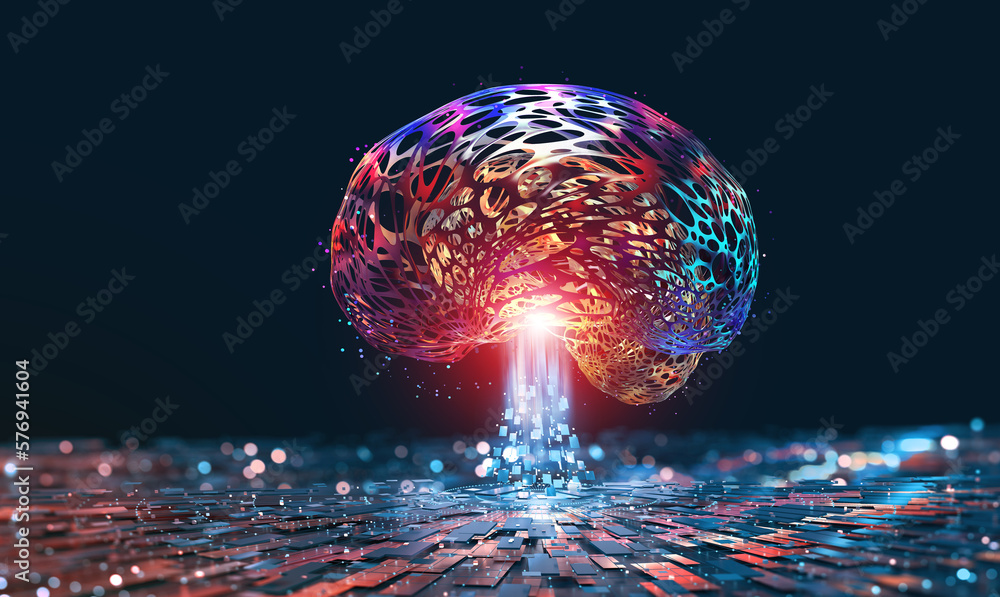 Aufkleber AI brain, mind, artificial intelligence 3D illustration. Technology and science concepts of future