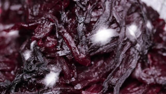Spoiled boiled beets with white mold