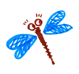 Felt pen kids drawing of cute dragonfly © Sonya illustration