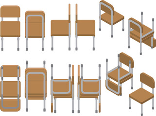 色々な角度から見た学校の椅子　主線なし