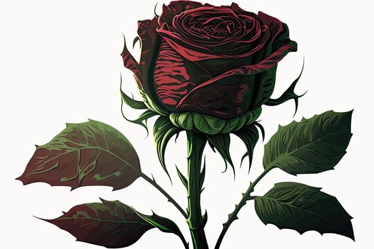 A single, deep red rose, set against a white background. Generative AI