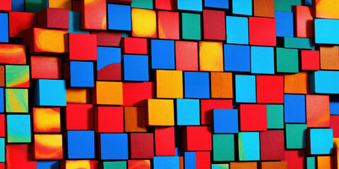 Abstract background with colorful painted wooden cubes. Generative AI