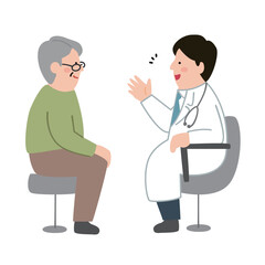 診察を受ける中年男性と医者 カラー