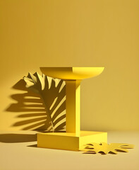 Summer 3d yellow background with tropical leaf with shadow. Generative Ai.