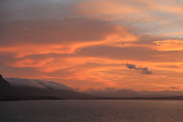 Sunrise over the mountains and ocean