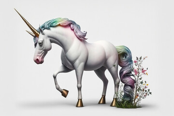 Horse Unicorn 3D with rainbow-colored mane and tail created with Generative AI technology