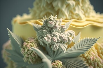 Flowering Wedding Cake cannabis strain in close up. Generative AI