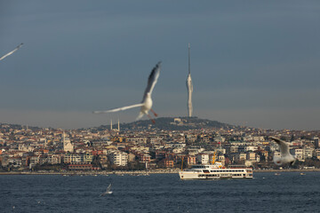 Fototapeta na wymiar Istanbul Bosphorus Drone Photo, Cengelkoy Uskudar, Istanbul Turkiye