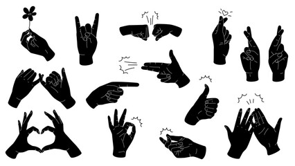  Hand Gestures Black Silhouettes