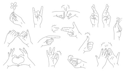 Fototapeta na wymiar Hand Gestures Linear Vector Set