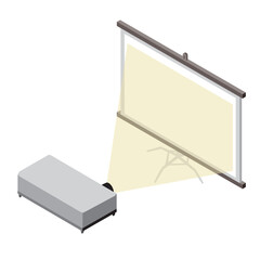 アイソメトリック_プロジェクターでスクリーンに映像を映しているイラストです。