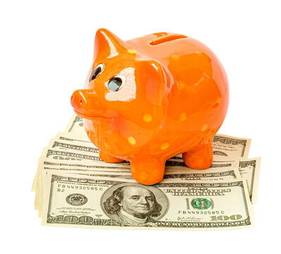 Piggy bank with money dollars isolated. png transparent