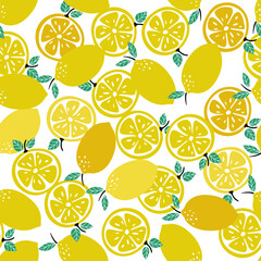 Seamless vector pattern with lemons and leaves
