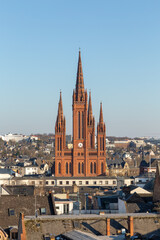 aerial of downtown Wiesbaden with view to the Marktkirche - engl: Market church