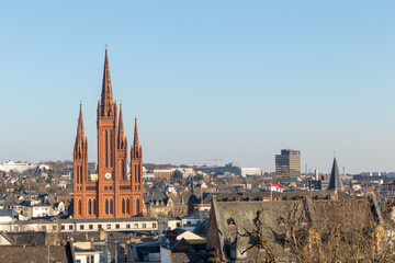 aerial of downtown Wiesbaden with view to the Marktkirche - engl: Market church