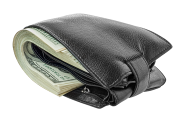 Finance and business concept. Money in black wallet isolated. png transparent