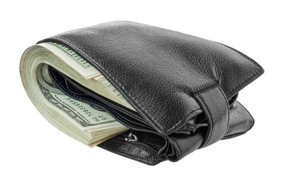 Finance and business concept. Money in black wallet isolated. png transparent