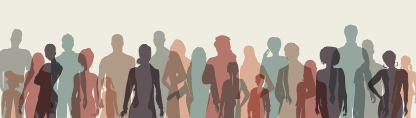 People diversity group silhouette.Women men teenager children boys girls old senior.Crowd of people diverse culture.Racial equality - inclusive - inclusion.Multicultural society.Mixed race - obrazy, fototapety, plakaty