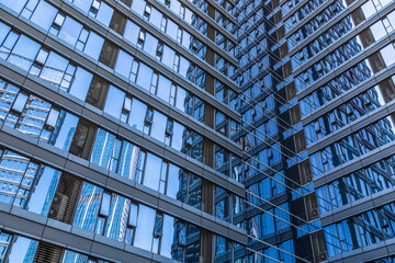 Close-Up of Modern Office Buildings in city of China.