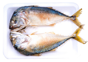 Steamed mackerel on white background PNG File. - obrazy, fototapety, plakaty