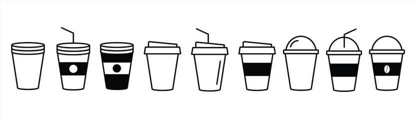 Coffee cup icon. Coffee paper cup icon set. Disposable coffee cup. Coffee cup icon with different style. Coffee cup icon sign and symbol. Vector illustration