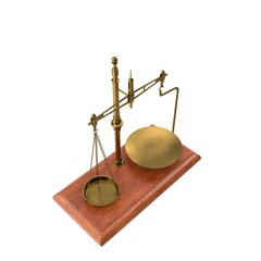 Gold brass Antique balance Scale isolated on white background. 3d render illustration
