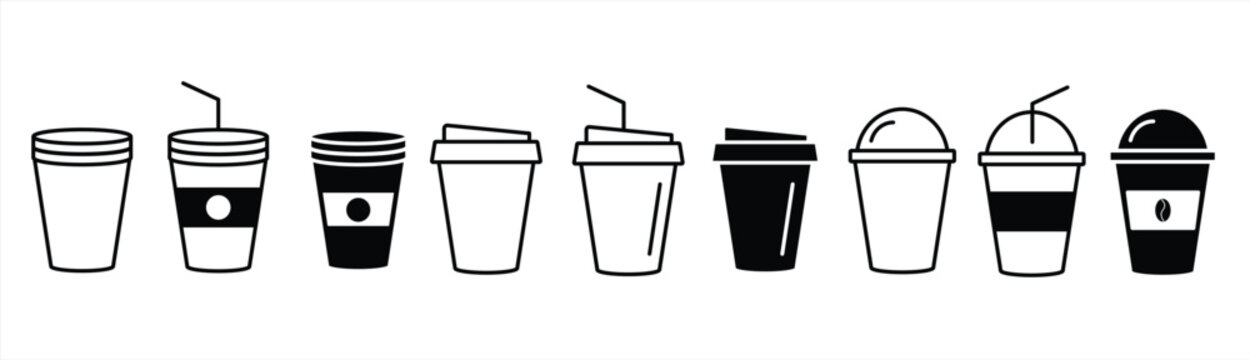Coffee cup icon. Coffee paper cup icon set. Disposable coffee cup