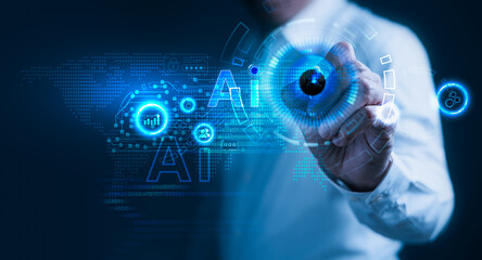 Businessman touching artificial intelligence (AI) for business growth development