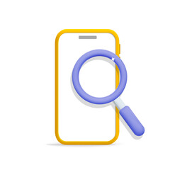 3d vector yellow smartphone with white empty screen and magnifying glass search information symbol design mockup element