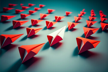 Fototapeta Flèches colorées en forme d'avion papier, concept de direction, croissance, avancement, développement, succès, réussite, avenir - Générative IA obraz