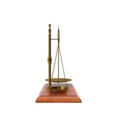Gold brass Antique balance Scale isolated on white background. 3d render illustration