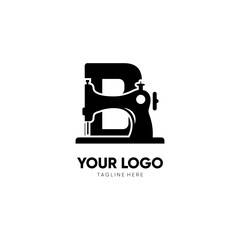Letter B Sewing Machine Logo Design Vector Icon Graphic Emblem Illustration Background Template