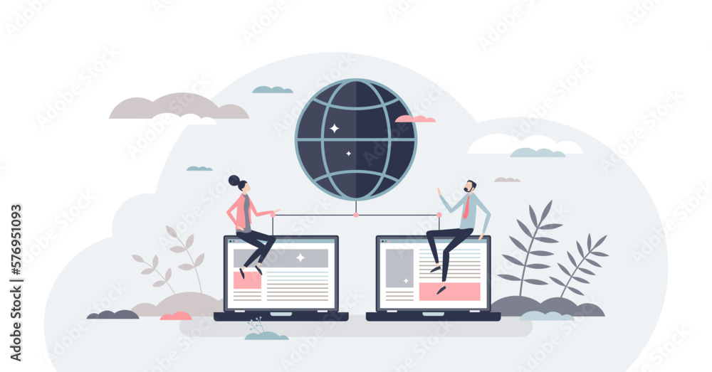 Aufkleber web network and data hosting for social media connection tiny person concept, transparent background