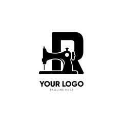 Letter R Sewing Machine Logo Design Vector Icon Graphic Emblem Illustration Background Template