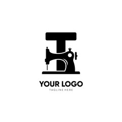 Letter T Sewing Machine Logo Design Vector Icon Graphic Emblem Illustration Background Template