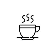 Teacup with saucer set. Drinks menu in a coffee shop or restaurant. Pixel perfect, editable stroke line icon