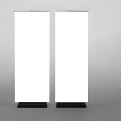 Roll Up banner vector mock-up with blank display. Design template pop up banner for promotional presentation, exhibition or corporate identity. AI Generative