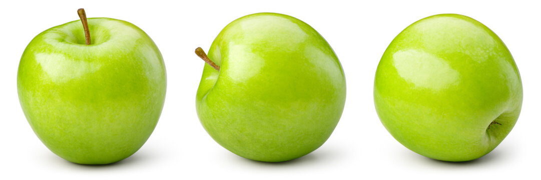 Green apple isolated. Apples on white background. Green apple collection. Set with clipping path. Full depth of field.