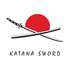 Katana sword logo, vintage vector illustration,  design modern japanese sword of katana logo concept