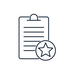 Document and star. The concept is important, favorites, leave feedback, selected. Vector icon isolated on white background.